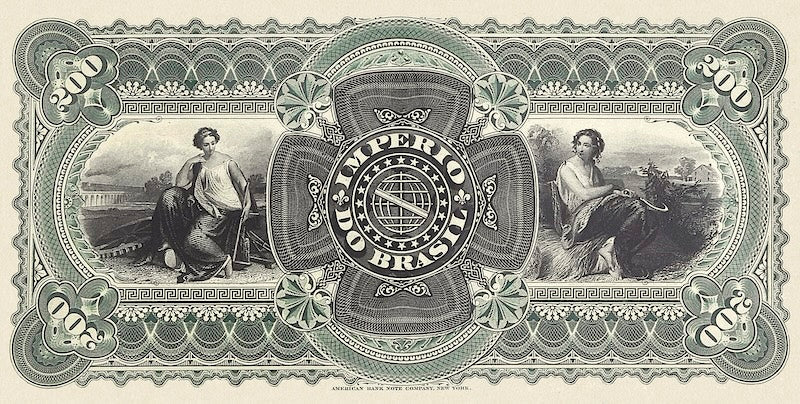 Brazil banknotes, Imperio do Brasil, Dom Pedro II, 200 Mil Reis, 1870 (Estampa 5), Pick P-A248, UNC