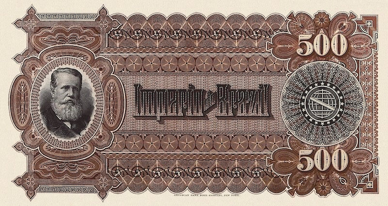 Brazil banknotes, Imperio do Brasil, Dom Pedro II, 500 Mil Reis, 1870 (Estampa 5), Pick P-A249, UNC