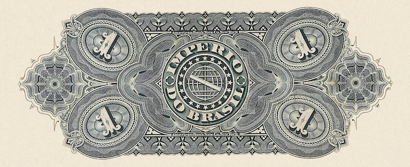 Brazil banknotes, Imperio do Brasil, Dom Pedro II, 1 Mil Reis, 1868 (Estampa 6), Pick P-A250, UNC