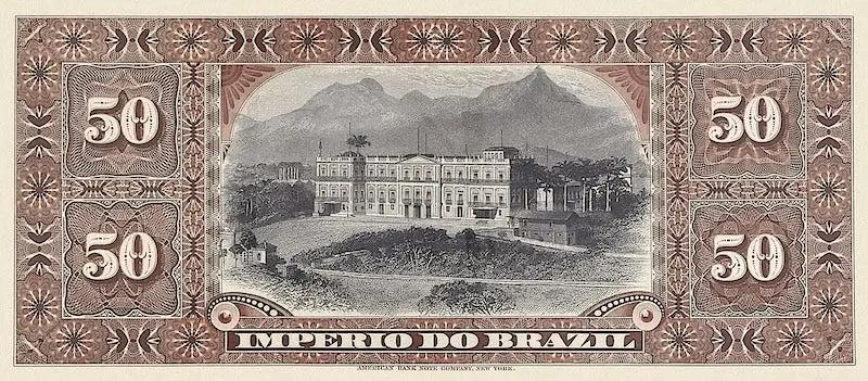 Brazil banknotes, Imperio do Brasil, Dom Pedro II, 50 Mil Reis, 1868 (Estampa 6), Pick P-A253, UNC