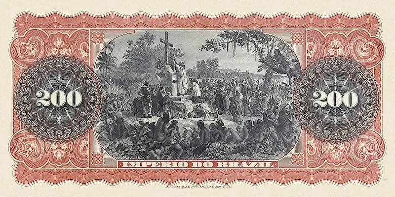 Brazil banknotes, Imperio do Brasil, Dom Pedro II, 200 Mil Reis, 1868 (Estampa 6), Pick P-A254, UNC
