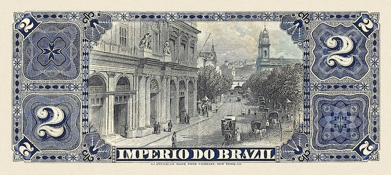 Brazil banknotes, Imperio do Brasil, Dom Pedro II, 2 Mil Reis, 1885 (Estampa 8), Pick P-A260, UNC