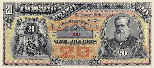 Brazil banknotes, Imperio do Brasil, Dom Pedro II, 20 Mil Reis, 1885 (Estampa 8), Pick P-A263, UNC