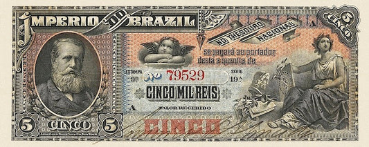 Brazil banknote, Imperio do Brasil, Dom Pedro II, 5 Mil Reis, 1888 (Estampa 9), Pick P-A264, UNC