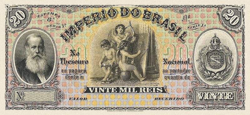 Brazil banknote, Imperio do Brasil, Dom Pedro II, 20 Mil Reis, Unissued 1885 (Estampa 8), Pick P-NL, UNC