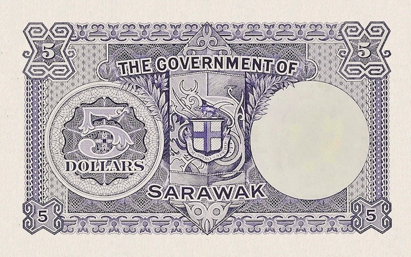 Sarawak banknote, Rajah Brooke, 5 Dollars, 1944, Pick P-NL, UNC