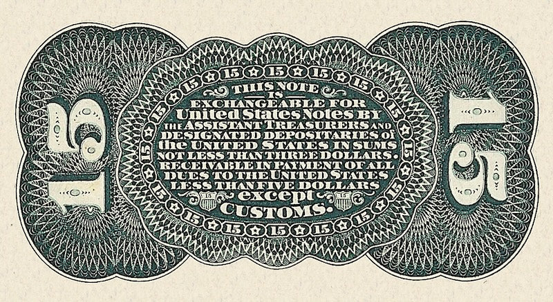 United States Fractional Currency banknote, 15 Cents, Unissued 1863, Pick P-NL, UNC