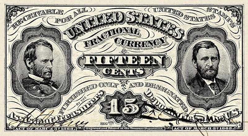 United States Fractional Currency banknote, 15 Cents, Unissued 1863, Pick P-NL, UNC