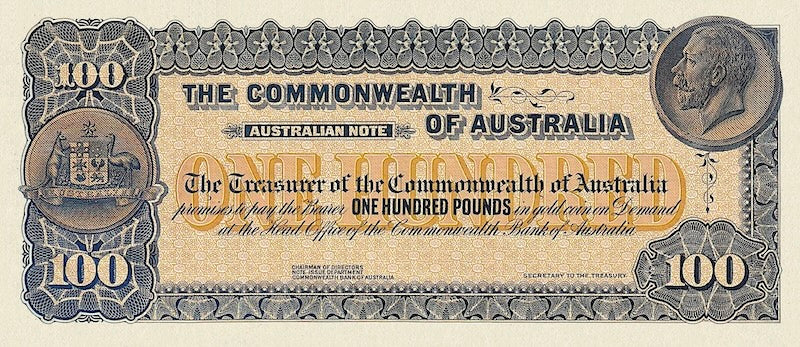 Australia banknotes, Commonwealth Treasury, £100 Pounds, unissued 1924, Pick P-NL, UNC