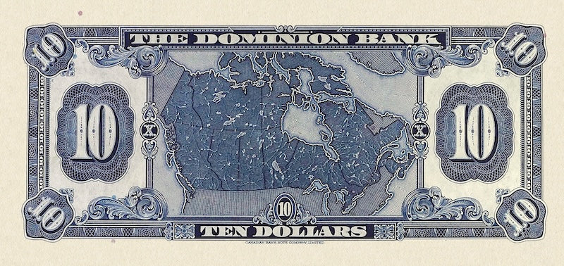 Canada banknotes, The Dominion Bank, $10 Dollars, 1931, Pick P-S1029, UNC