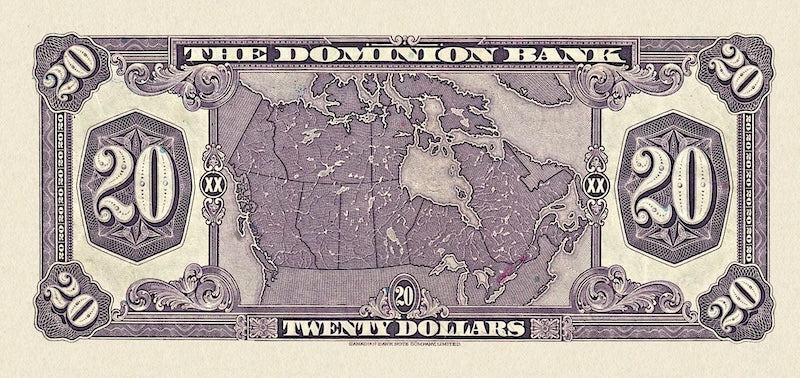 Canada banknotes, The Dominion Bank, $20 Dollars, 1931, Pick P-S1030, UNC