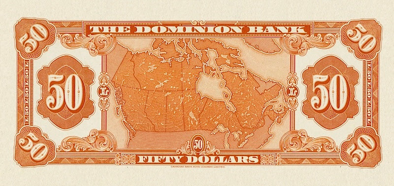 Canada banknotes, The Dominion Bank, $50 Dollars, 1931, Pick P-S1031, UNC