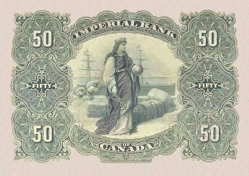 Canada banknote, Imperial Bank, $50 Dollars, 1907, Pick P-S1133, UNC
