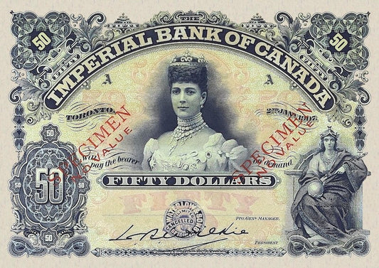 Canada banknote, Imperial Bank, $50 Dollars, 1907, Pick P-S1133, UNC
