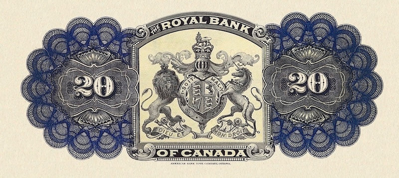 Canada banknotes, The Royal Bank, $20 Dollars, 1909, Pick P-S1375A, UNC