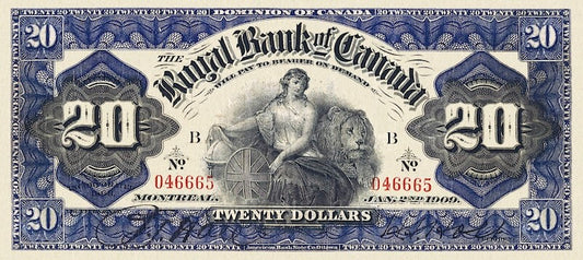 Canada banknotes, The Royal Bank, $20 Dollars, 1909, Pick P-S1375A, UNC