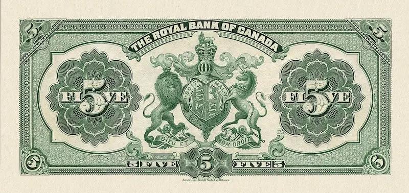 Canada banknote, The Royal Bank, $5 Dollars, 1913, Pick P-S1378, UNC