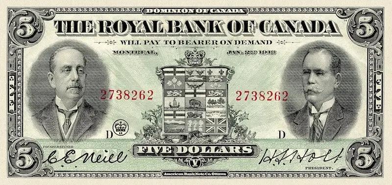 Canada banknote, The Royal Bank, $5 Dollars, 1913, Pick P-S1378, UNC