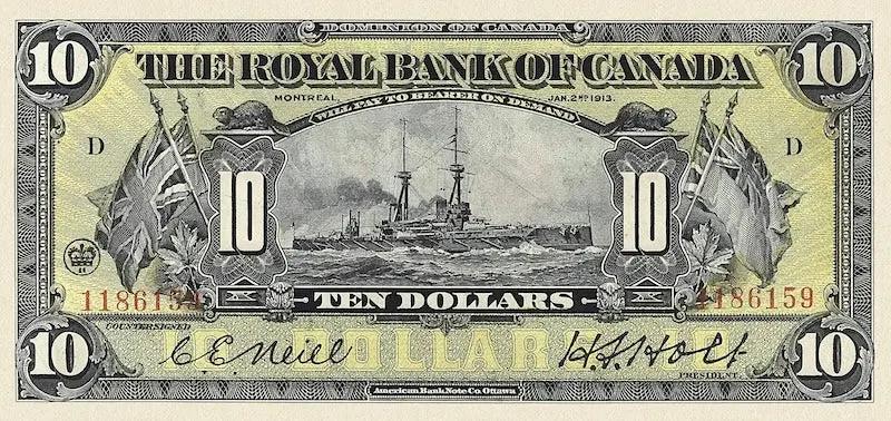 Canada banknote, The Royal Bank, $10 Dollars, 1913, Pick P-S1379, UNC