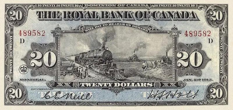 Canada banknote, The Royal Bank, $20 Dollars, 1913, Pick P-S1380, UNC