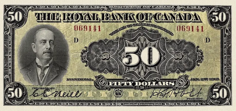 Canada banknote, The Royal Bank, $50 Dollars, 1913, Pick P-S1381, UNC