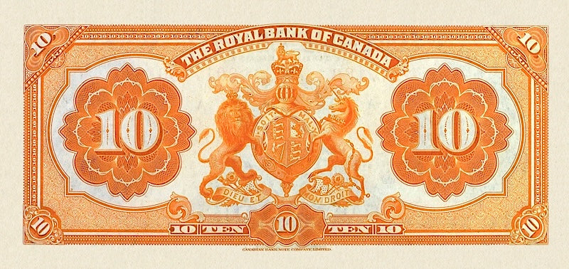 Canada banknote, The Royal Bank, $10 Dollars, 1927, Pick P-S1384, UNC