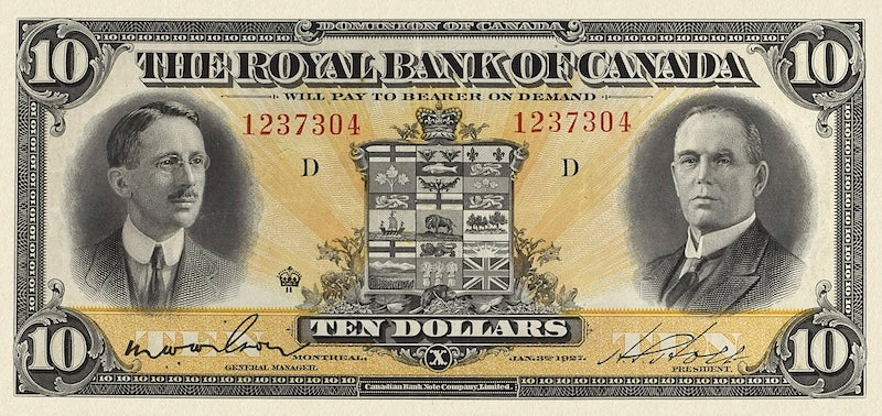Canada banknote, The Royal Bank, $10 Dollars, 1927, Pick P-S1384, UNC