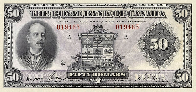 Canada banknote, The Royal Bank, $50 Dollars, 1927, Pick P-S1386, UNC