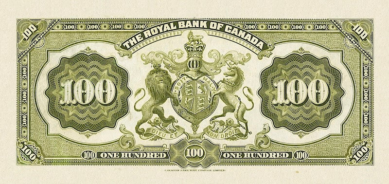 Canada banknote, The Royal Bank, $100 Dollars, 1927, Pick P-S1387, UNC