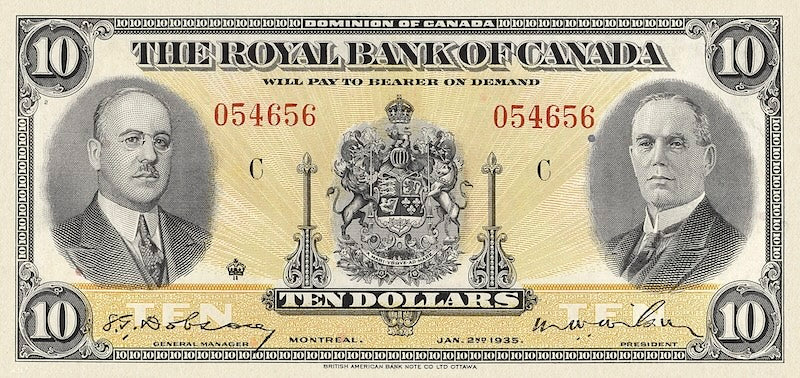 Canada banknote, The Royal Bank, $10 Dollars, 1935, Pick P-S1392, UNC