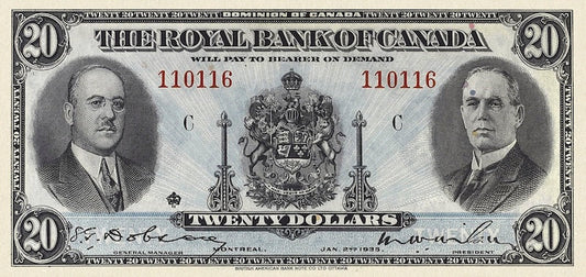 Canada banknote, The Royal Bank, $20 Dollars, 1935, Pick P-S1393, UNC