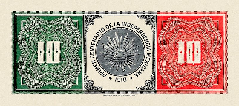 Mexico banknote, Banco Minero, 100th Anniversary of Independence Issue, 10 Pesos, 1910, Pick P-S171, UNC