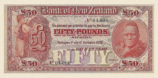New Zealand banknote, Uniform Issue, £50 Pounds, 1929, Pick P-239, UNC