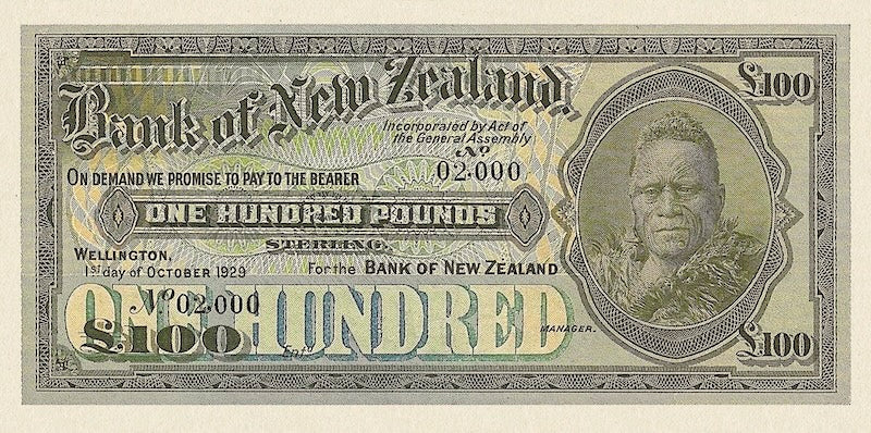 New Zealand banknote, Uniform Issue, £100 Pounds, 1929, Pick P-240, UNC