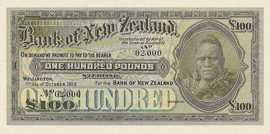 New Zealand banknote, Uniform Issue, £100 Pounds, 1929, Pick P-240, UNC