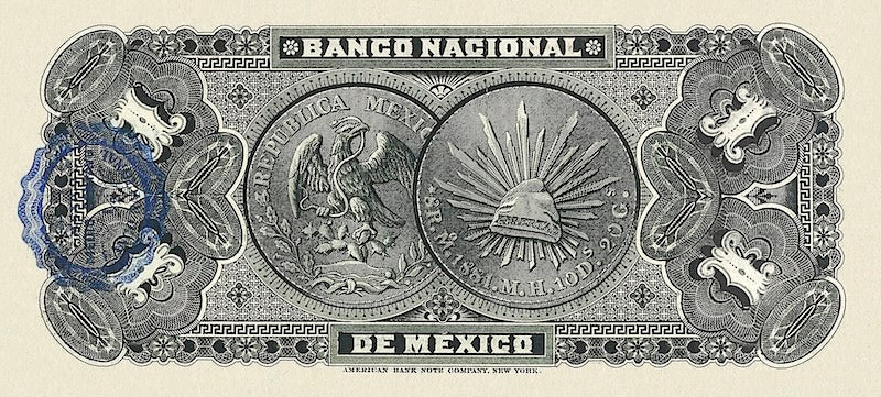 Mexico banknote, Banco Nacional de Mexico, 1 Peso, 1913, Pick P-S255, UNC