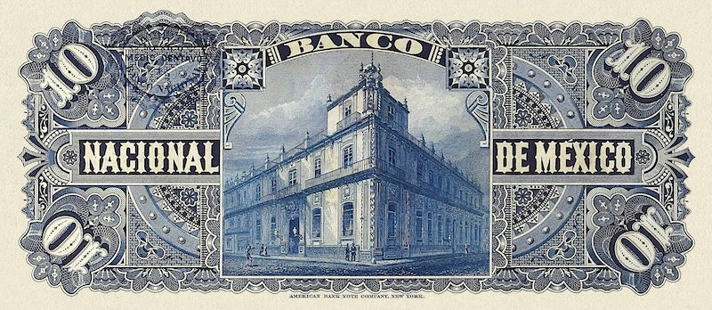 Mexico banknote, Banco Nacional de Mexico, 10 Pesos, 1913, Pick P-S258, UNC