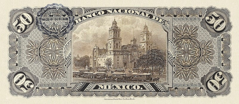 Mexico banknote, Banco Nacional de Mexico, 50 Pesos, 1913, Pick P-S260, UNC