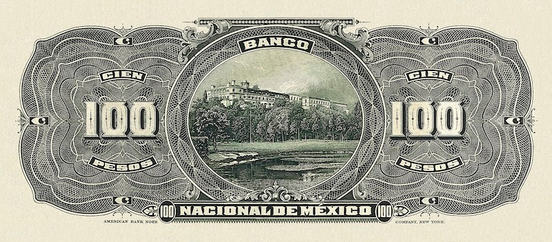 Mexico banknote, Banco Nacional de Mexico, 100 Pesos, 1913, Pick P-S261A, UNC