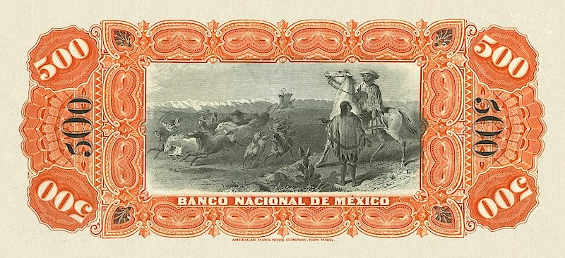 Mexico banknote, Banco Nacional de Mexico, 500 Pesos, 1913, Pick P-S262, UNC