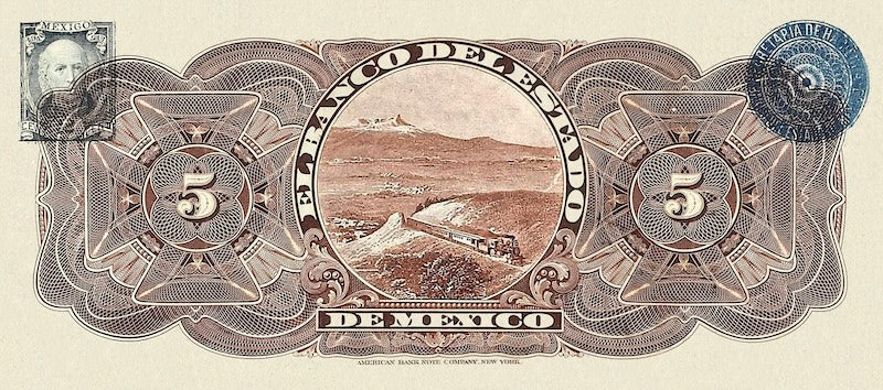 Mexico banknote, Banco del Estado de Mexico, 5 Pesos, 1897, Pick P-S329, UNC