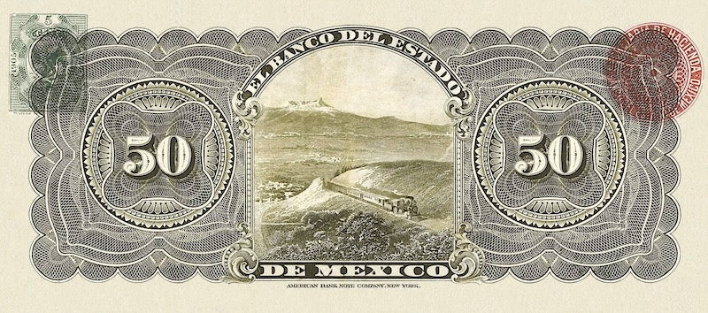 Mexico banknote, Banco del Estado de Mexico, 50 Pesos, 1897, Pick P-S332, UNC