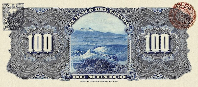 Mexico banknote, Banco del Estado de Mexico, 100 Pesos, 1897, Pick P-S333, UNC