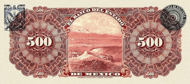 Mexico banknote, Banco del Estado de Mexico, 500 Pesos, 1897, Pick P-S334, UNC