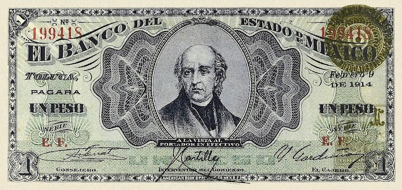 Mexico banknote, Banco del Estado de Mexico, 1 Peso, 1897, Pick P-S336, UNC