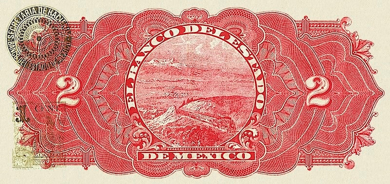 Mexico banknote, Banco del Estado de Mexico, 2 Pesos, 1897, Pick P-S337, UNC