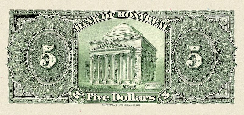 Canada banknote, Bank of Montreal, $5 Dollars, 1931, Pick P-S553, UNC