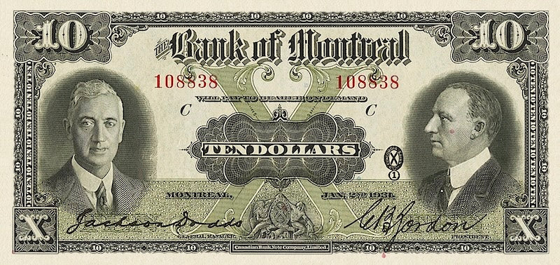 Canada banknote, Bank of Montreal, $10 Dollars, 1931, Pick P-S554, UNC