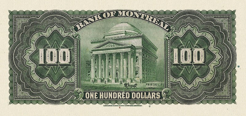 Canada banknote, Bank of Montreal, $100 Dollars, 1931, Pick P-S557, UNC