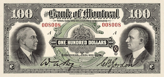 Canada banknote, Bank of Montreal, $100 Dollars, 1931, Pick P-S557, UNC